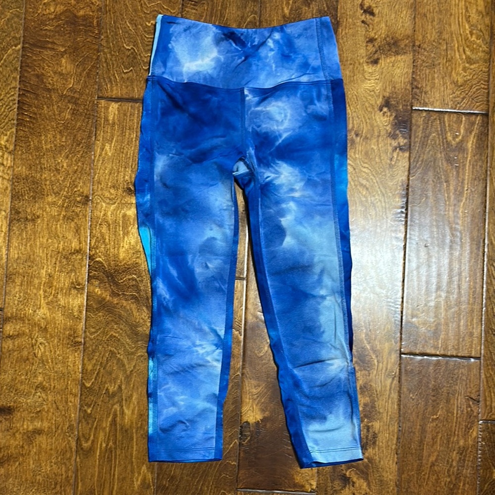 Peach Blue Tie-Dye Leggings High Waist Performance